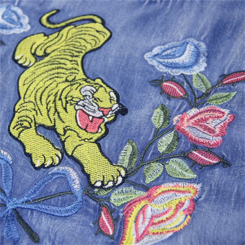 Summer Sexy Mesh Dress 2019 Vintage Women Denim Dresses Tiger Embroidery Chiffon Patchwork Vestido O-neck Dress KE82176 (19)
