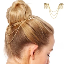 Модная металлическая цепочка для волос с кисточками и листьями с гребнем, Золотая головка для женщин, аксессуары для волос, Ювелирное Украшение, головной убор