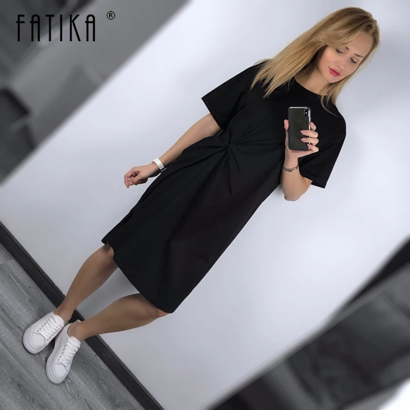 

FATIKA Elegant Dress Women Oversize Irregular Solid Dress 2019 Spring Summer New Korean Fashion Loose Casual Dresses