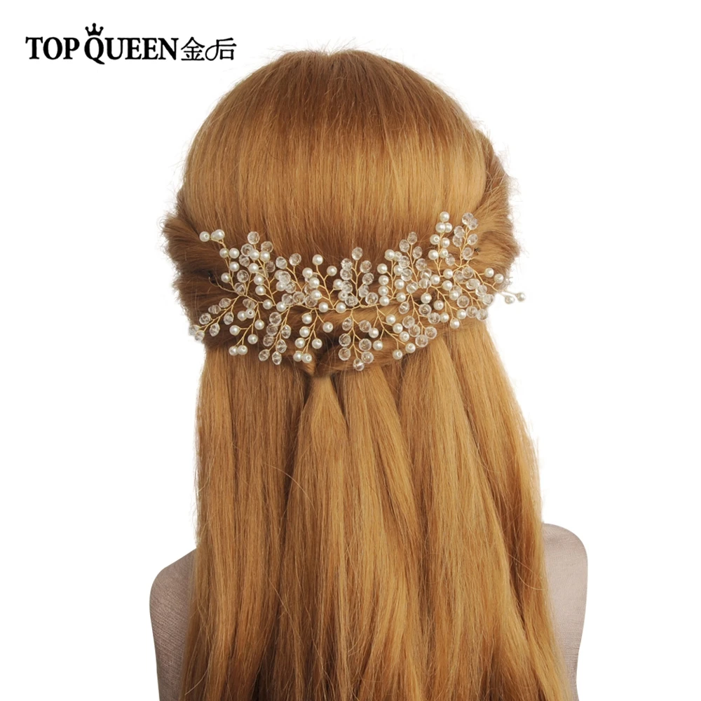 

TOPQUEEN HP112 Bridal Headdwear For Women Girls Wedding Hair Accessories By Handmade Beaded Crystal and Pearls Prom Headdress