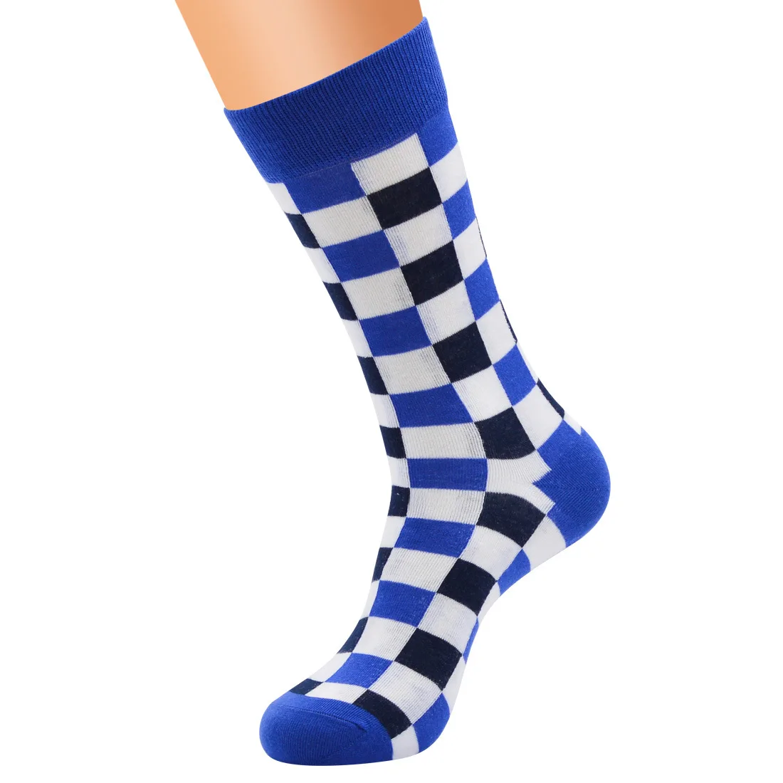 12 пар корейских модных трендов Харадзюку, мужские носки в клетку, стильные геометрические клетчатые носки, мужские хлопковые носки унисекс в стиле хип-хоп - Цвет: Синий