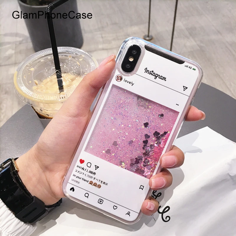 GlamPhoneCase Розовый Блестящий сыпучий песок Любовь Сердце чехол для телефона iphone X 8