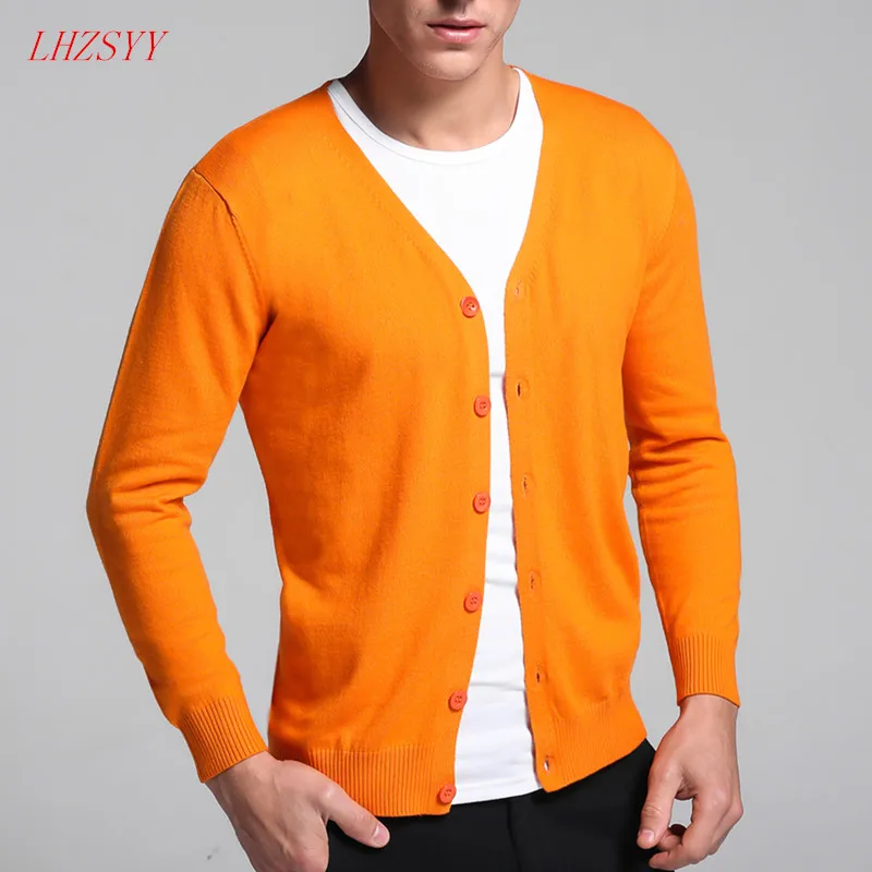 LHZSYY Весна мужской кашемировый кардиган свитер пальто кардиган свитер модный дикий мужской Корейский мужской кардиган с v-образным вырезом свитер - Цвет: Цвет: желтый