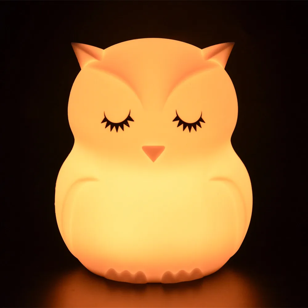 SuperNight Mini Owl LED Night Light 9 Colors Cute Cartoon Silicone Bird Lamp Bedroom Bedside Lamp for Children Kids Baby Gift (8)