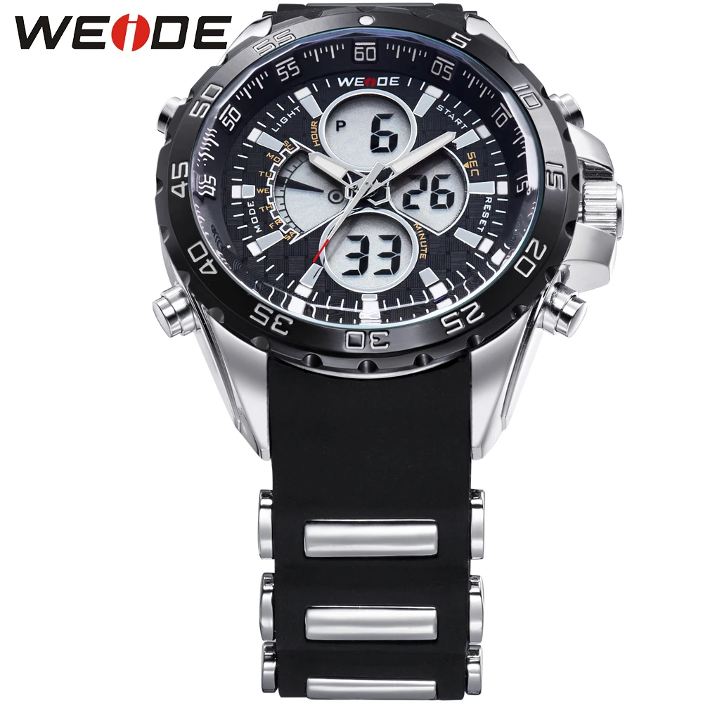 Fashion Top Brand WEIDE Military Sport Watch Men Digital Quartz Black LED Silicone Band Waterproof