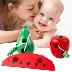 Besegad Смешные деревянные шнуровки фрукты Threading головоломка игрушка раннее развитие образования игрушки для малышей детей