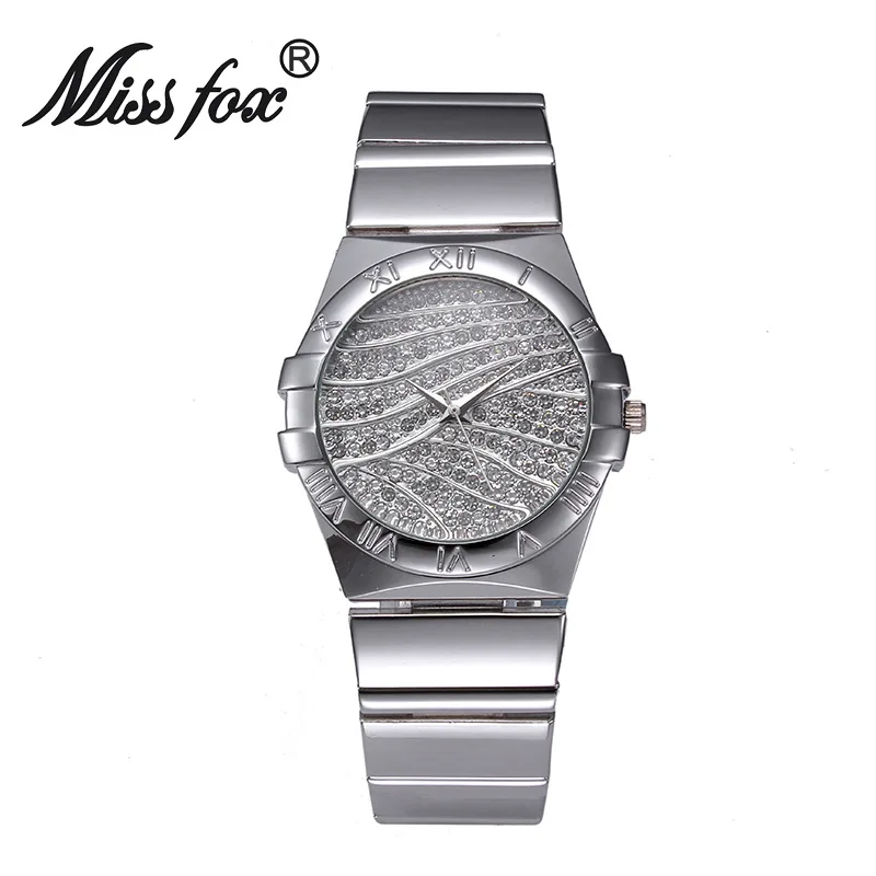 Miss Fox брендовые модные часы с римскими цифрами, золотые кварцевые женские часы с бриллиантами, женские часы, стразы, Часы Montre Femme - Цвет: 105C