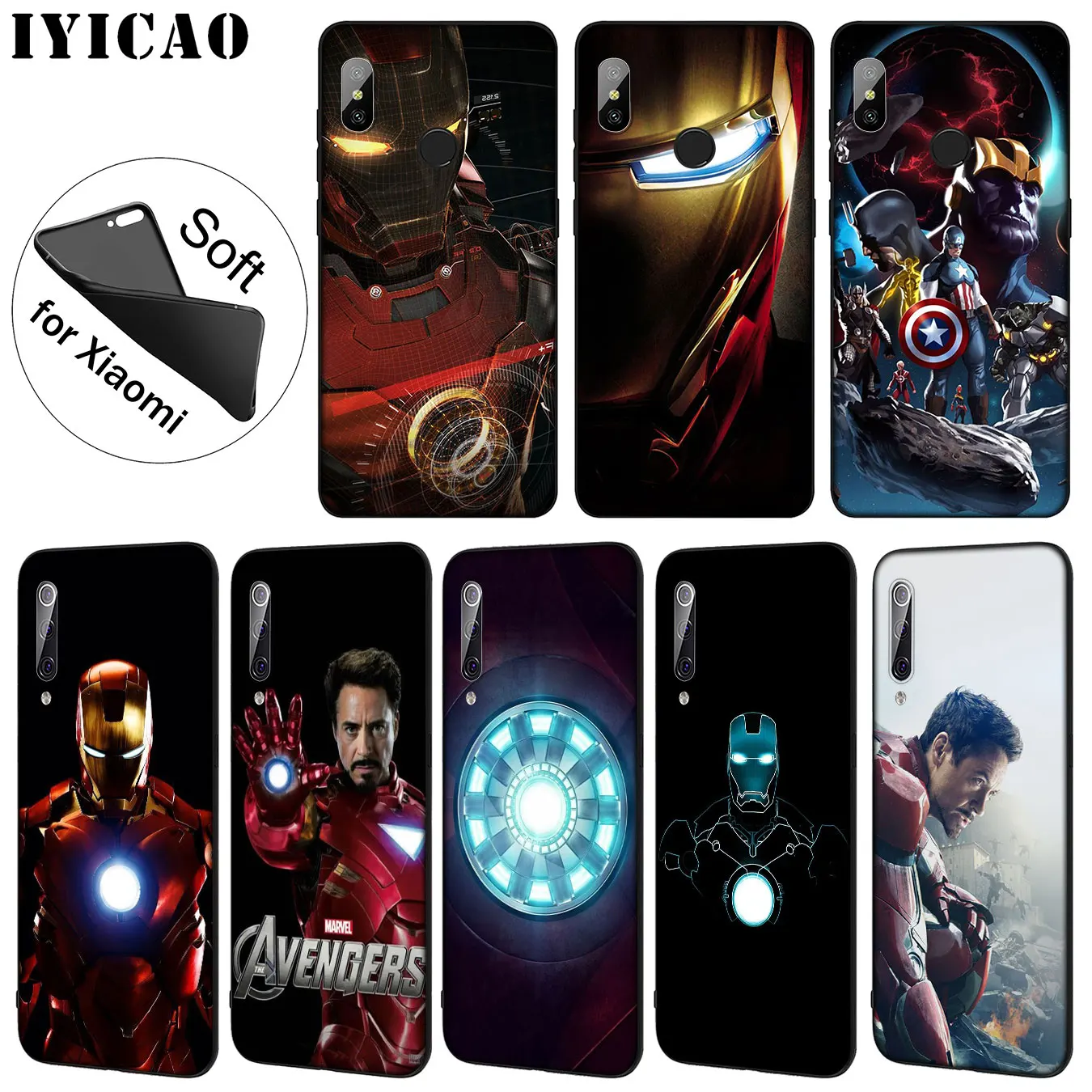 IYICAO Marvel Iron man Soft Silicone Phone Case for Xiaomi Mi 10 9 9T CC9 CC9E 8 SE A3 Pro A1 A2 Lite 6 pocophone f1 |
