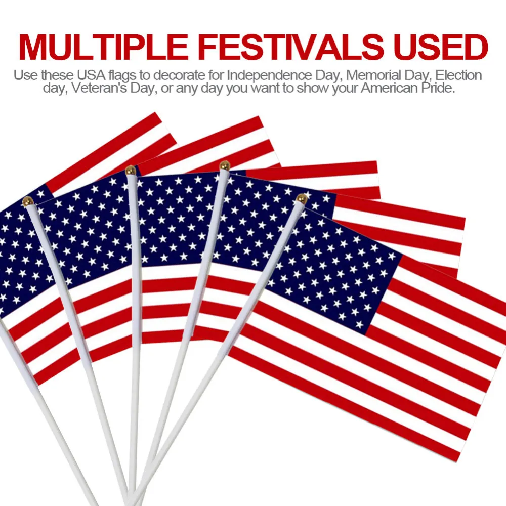 50 шт. 14*21 см пластиковая палочка, американский флаг, полиэстер, материал, Handflag, американский баннер в определенном стиле, флаг США, ручная волна, флаг