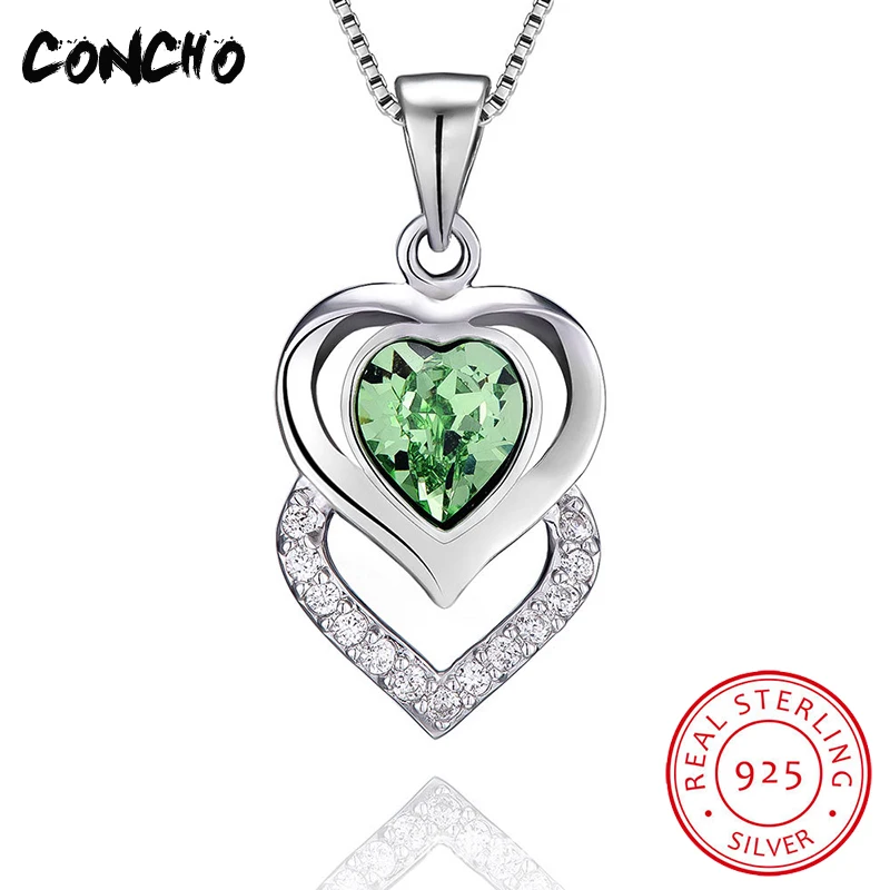 

Concho Jewelry 925 Sterling Silver Heart Zircon Crystal Necklace For Women Wedding Best Gift 2018 Hollow Pendant Necklace