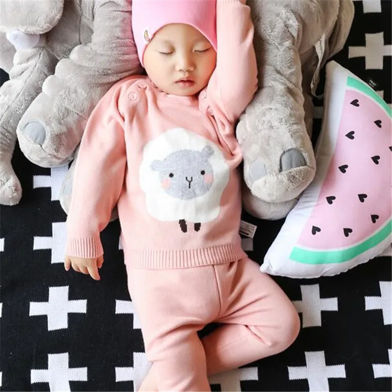 Wool Knitted Baby Girl Sweater Sets Cotton Full Sleeve Sweater+Pants Warm Baby Boy Clothing Sets Casual Bebes Suit Unisex Sets