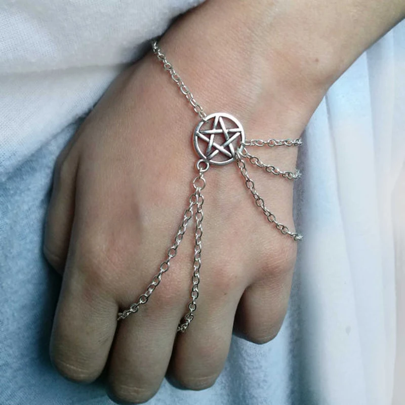 Серебряный Wiccan Slave БРАСЛЕТ, Wicca Slave браслеты, браслет с пентаграммой, Пентакль браслеты, Wiccan ювелирные изделия