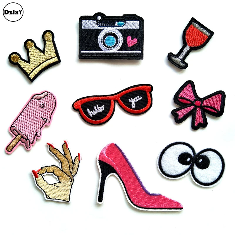 

1 PCS glasses parches Embroidered Iron on Patches for Clothing DIY Stripes Clothes Popcorn Stickers Custom ice cream Badges @G