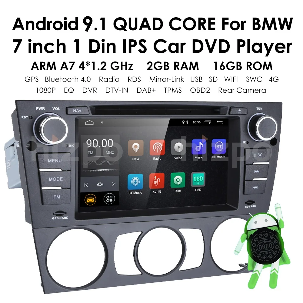 Excellent Single 1Din 4-Core 7" Android 9 Car DVD Player For BMW E90/E91/E92/E93 GPS Navigation Radio OBD2 DAB RDS Bluetooth+Camera SWC SD 2