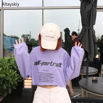 

Hoodies Women Short Style Kawaii Korean Loose Students Trendy All-match Womens Letter Elegant Hoodie Casual Clothing O-Neck 2020