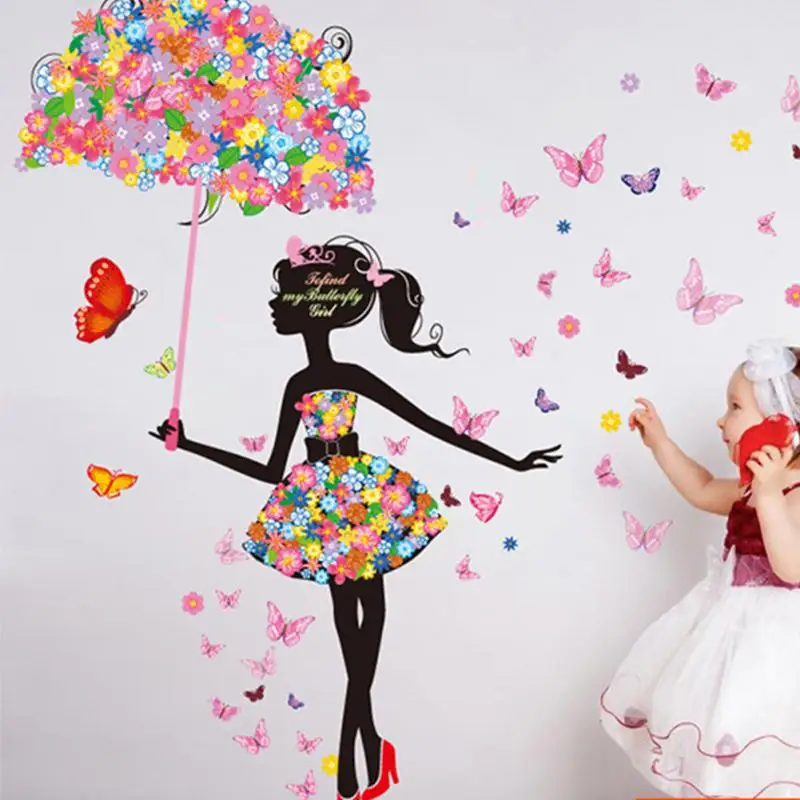 Цветок девочка зонтик наклейки на стену Декор для дома|mural wall|home decor wall muralsflower mural |