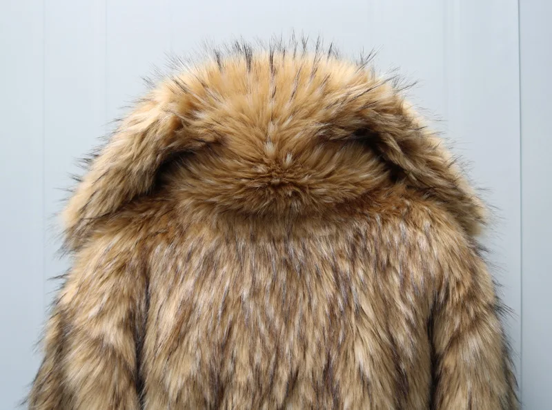 tall leather jacket Autumn and Winter New Men's Large size Loose Fur Coat Imitation Raccoon Hair Long coat Thick Warm Lapel Artificial Fur clothing red leather jacket mens