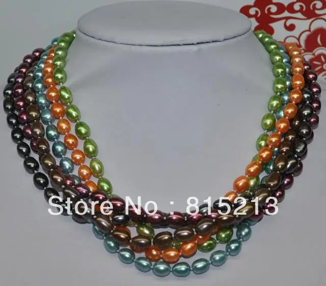 

ddh00817 wholesale 6 strands multicolor rice freshwater pearl necklace 17