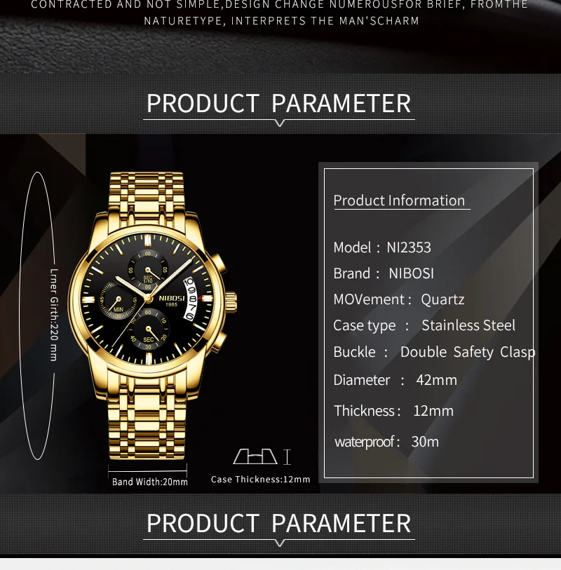 Relogio Masculino a Prova d ' Gua Relogio Masculino Esportivo NIBOSI Mens Watches Top Brand Luxury Automatic Stainless Steel (2)