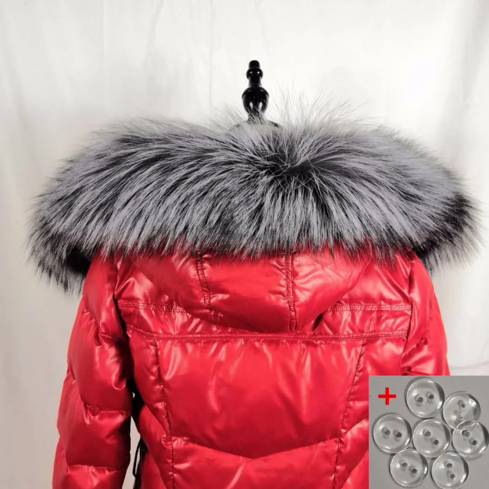 

New 100% Natural Fur Collar Luxury Silver Fox Fur Collar Ring Scarf 90CM Women Genuine Fox Fur Collar for Down Jacket Wholesale