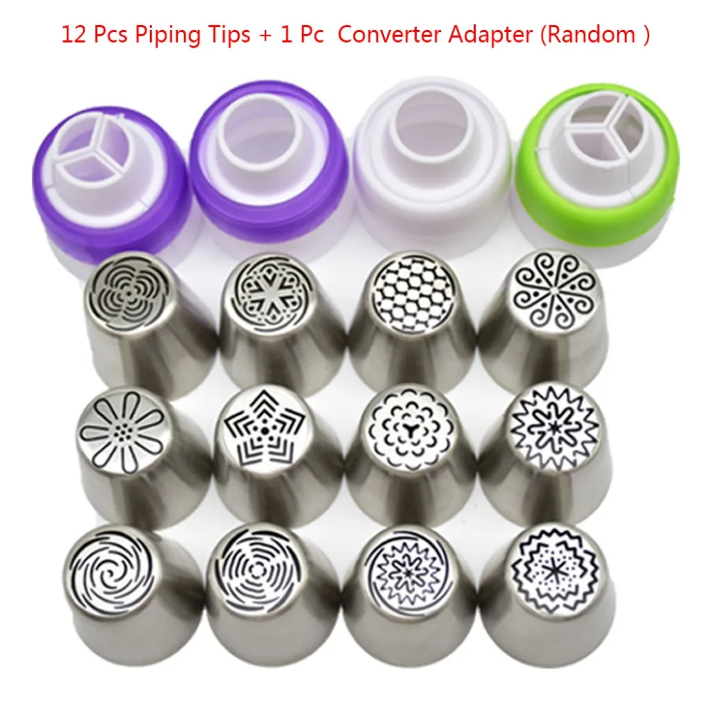 

12Pcs/Set Russian Large Piping Tips Set Baking Supplies Tulip Flower Icing Nozzles Fondant Cakes Cupcakes Pastries Decor Set