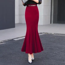 FOLOBE весна осень офисные женские юбки Русалка Высокая талия по щиколотку женские юбки