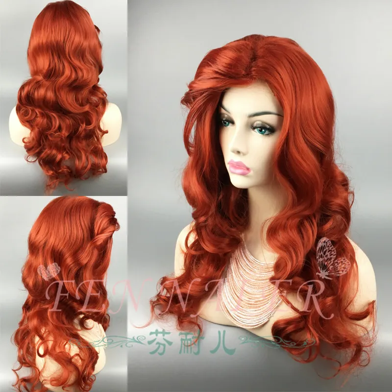 

Halloween women The Little Mermaid Red Wig Body Wave Wig Cosplay Princess Ariel wavy hair stage Costume