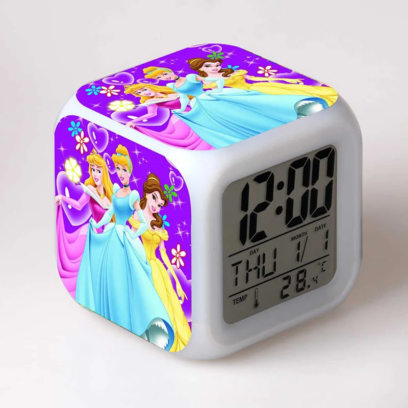 

2016 Snow White Princess Clock Alarm with LED Colorful light and thermometer Kids Girl Party Gift Children Toy