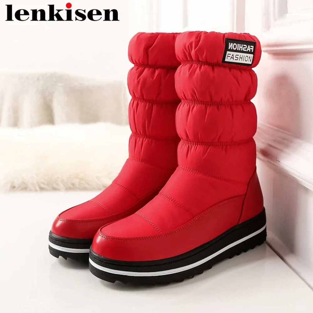 

2019 high street fashion personal design round toe thick med bottom platform pu handmade big size winter warm mid-calf boots L90