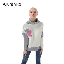 

Ailunsnika Autumn Winter Turtleneck Sweaters Women Loose Long Sleeve Letter Print Kintted Pullover gilet femme manche longue