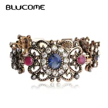 Новые полые цветок скульптуры Любовь Браслет Bangles античное золото Смола Браслеты Bijoux Женщины турецкий