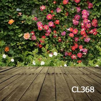 

Polyester Old Wooden Plank Flowers Wall Backdrop Background Photography Studio Props Photographic Seamless Washable No Crease