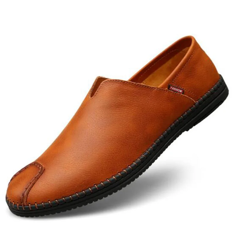 

Spring Summer Wear Men Genuine Leather Flats Loafers Shoes,Solid Color Breathable Non-slip Slip-on Soft Buttom Doug Shoes