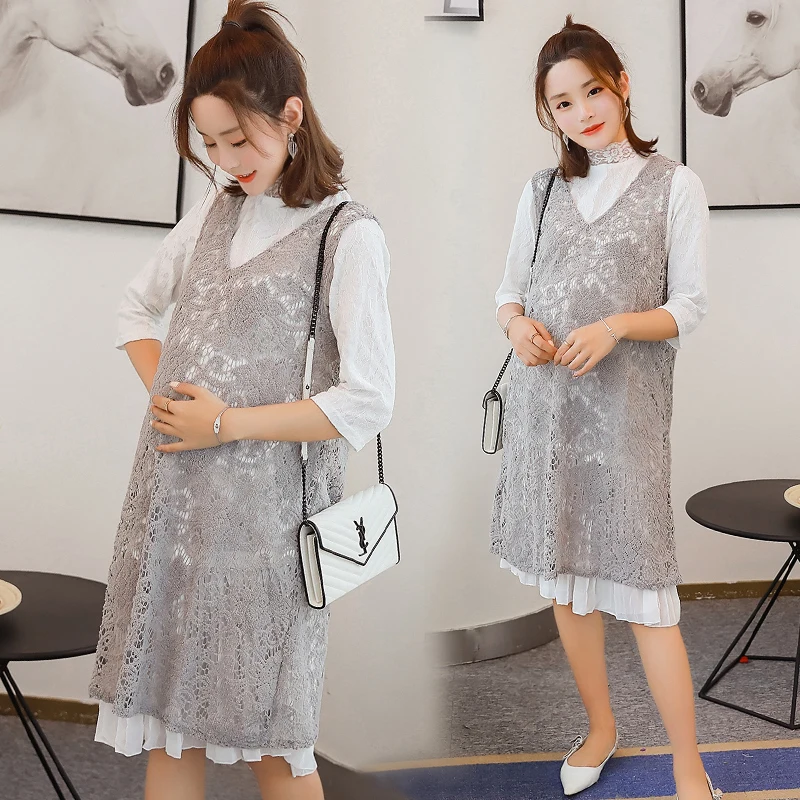 2018 summer maternity lace vest dresses pregnancy oversize dress top for pregnant women pregancy long sleeve loose fit clothing maternity clothing summer one piece dress cotton medium long 100% plus size maternity top t shirt summer short sleeve loose long