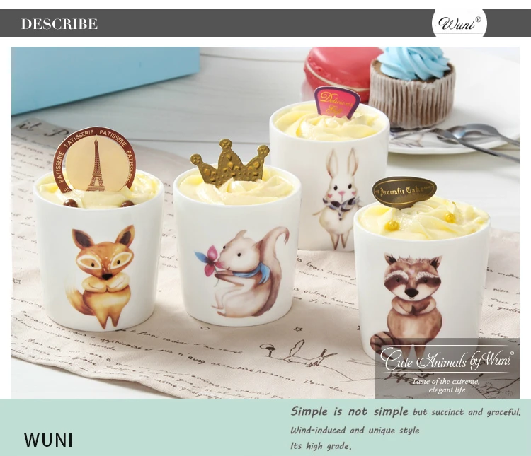 Костяного фарфора WUNI итал Дизайн La Tazza Tute кролик пудинг сыр мусс чашка Copo керамики для выпечки подарок ложка