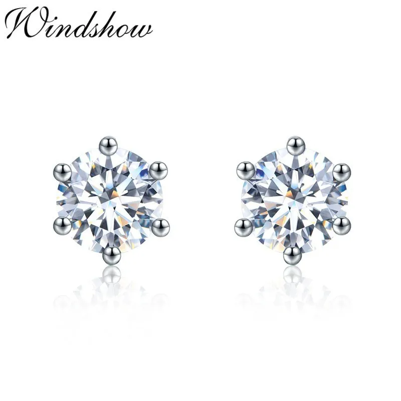 

925 Sterling Silver Six Claw Round AAA CZ Stud Earrings For Women Girls Men Jewelry Simple Orecchini Aros Aretes 8mm