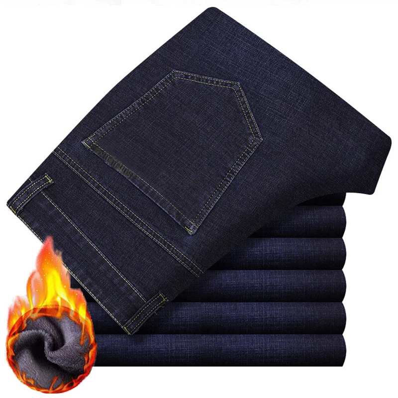 Billig Männer Winter Jeans 2019 Gerade Dicke Warme Extra Lange Große Hoch Kleidung Denim Hosen Männlichen Cowboy Hose Schwarz Männer Jeans fleece
