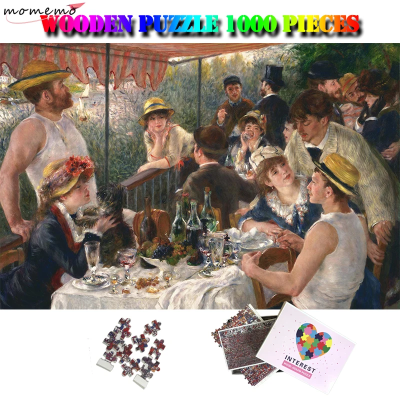 

MOMEMO Luncheon of The Boating Party Wooden Adults Jigsaw Puzzle 1000 Pieces Puzzle Famous Oil Painting Puzzle Toys Home Decor