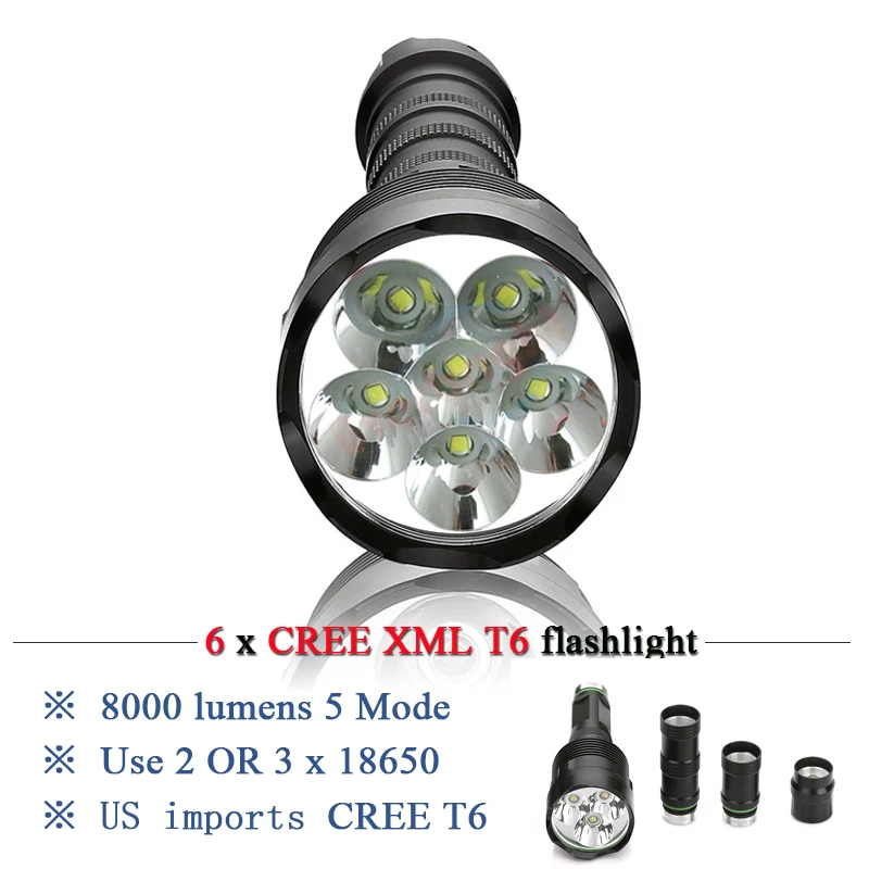 Мощный фонарик 5000 люмен 10000 lumensRemovable светодиодный фонарик 6x CREE XML T6 3x18650 Перезаряжаемые Батарея Портативный