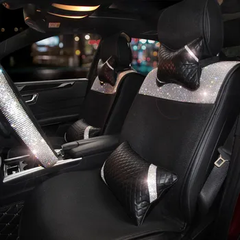 

Diamond Car Styling Decoration Accessories Car Headrest Neck Pillow Seat Waist Support Lumbar PU Leather with Crystal Pillows