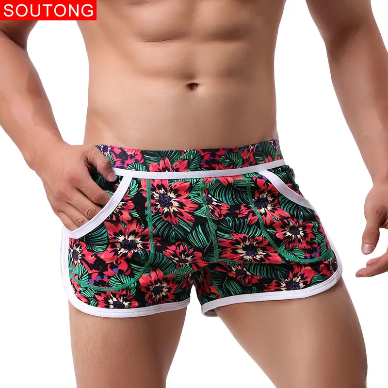 

Soutong 3Pcs/lot Sexy Men Underwear Boxers Cotton Comfortable Loose Trunks Cueca Boxer Shorts Fashion Print Men Home Underpants