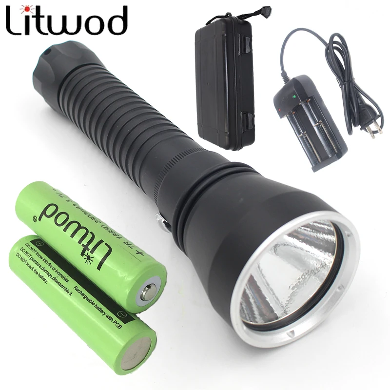 

Litwod Z30D88 Diving Led Flashlight 5000LM Lamp XM-L2 EasyWhite LED Stepless Dimming Underwater 150m IPX8 +2 battery charger box