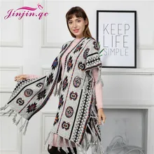 Jinjin.QC Poncho Etnical Traditional Geometric Figures Women Acrylic Fashion with tassel details Multiple Colors Warm Winter  