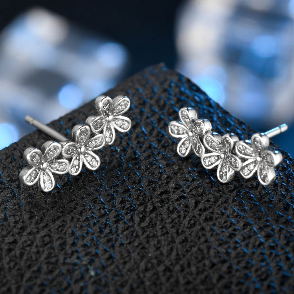 Suplush 925 пробы серебряные серьги-гвоздики с ромашками и кубическим цирконием AAA Свадебные украшения для женщин серьги PSER0116-B