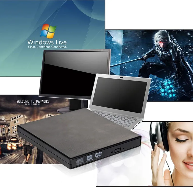  USB CD/DVD-RW Writer Burner External Hard Drive for Laptop PC Mac Macbook Pro CD RW DVD ROM Intelli