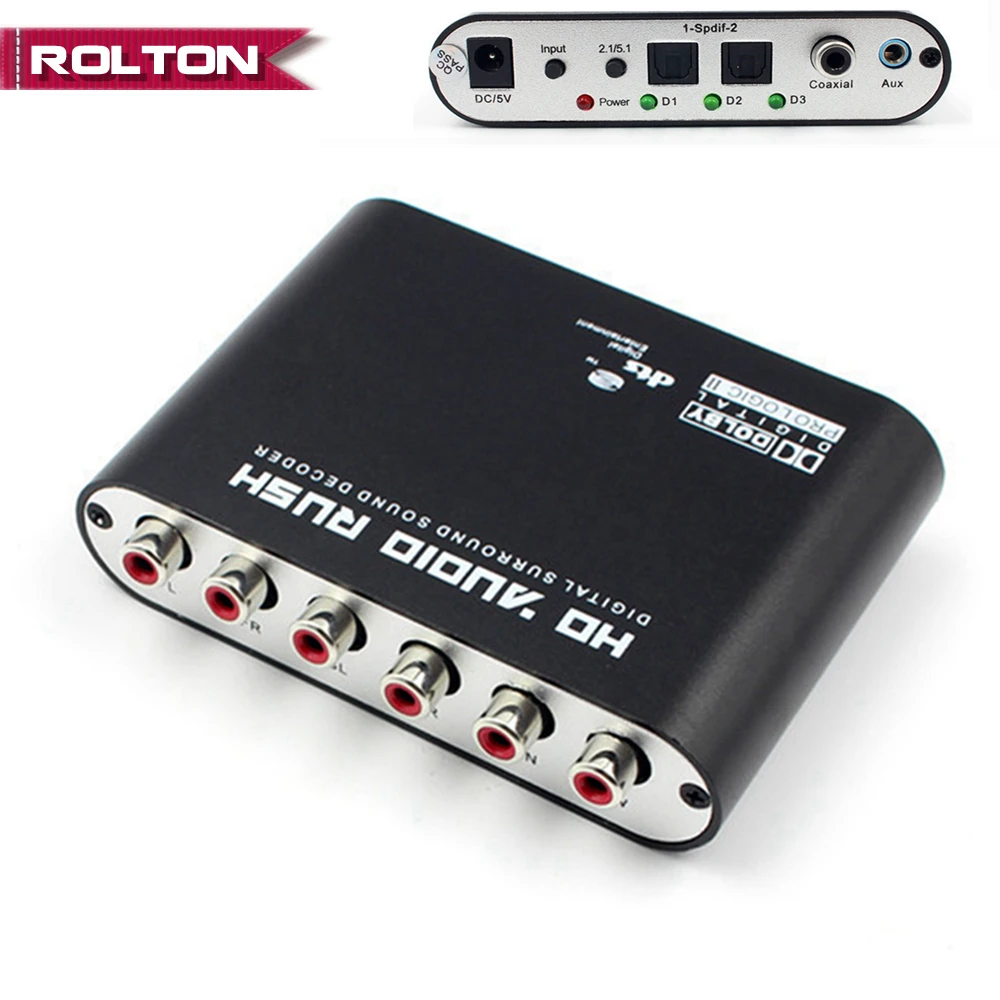 Оптический SPDIF 3,5 AUX коаксиальный цифро-аналоговый 6 RCA HD аудио Раш 5,1 декодер AC3 DTS Dolby преобразователь усилителя объемного звука