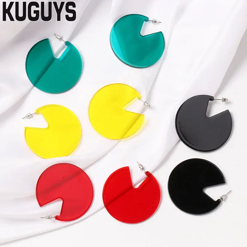 

KUGUYS Fashion Acrylic Jewelry Custom Women Acryl Transparent Green Orange Big Stud Earrings Girl's Gift Round Large Earring