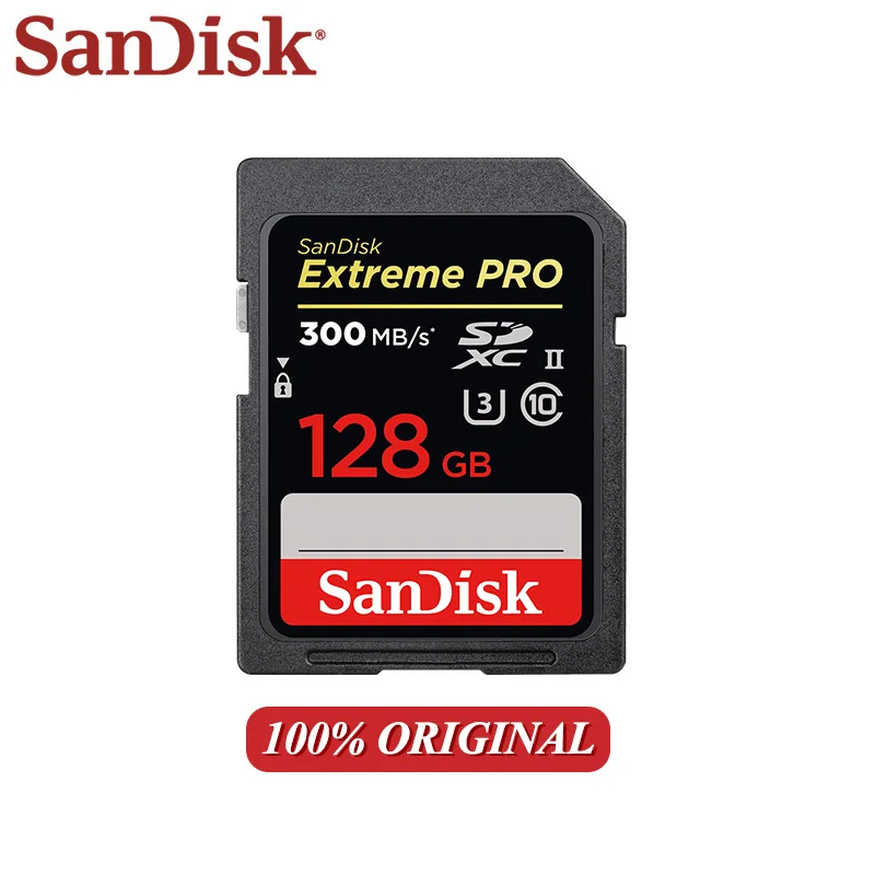 Двойной Флеш-накопитель SanDisk Extreme PRO SD карты 300 МБ/с. 128 64Гб 32Гб флеш-карты памяти Class 10 SDXC карты памяти SDHC U3 флэш-карты высокой Скорость UHS-II для Камера