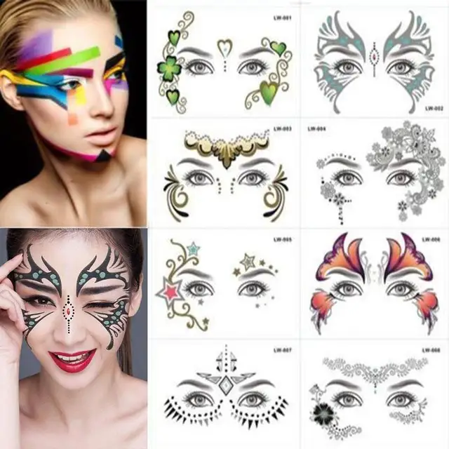 1/8PCS Fake Temporary Tattoo Sticker Face Mask Tattoo for Women Long