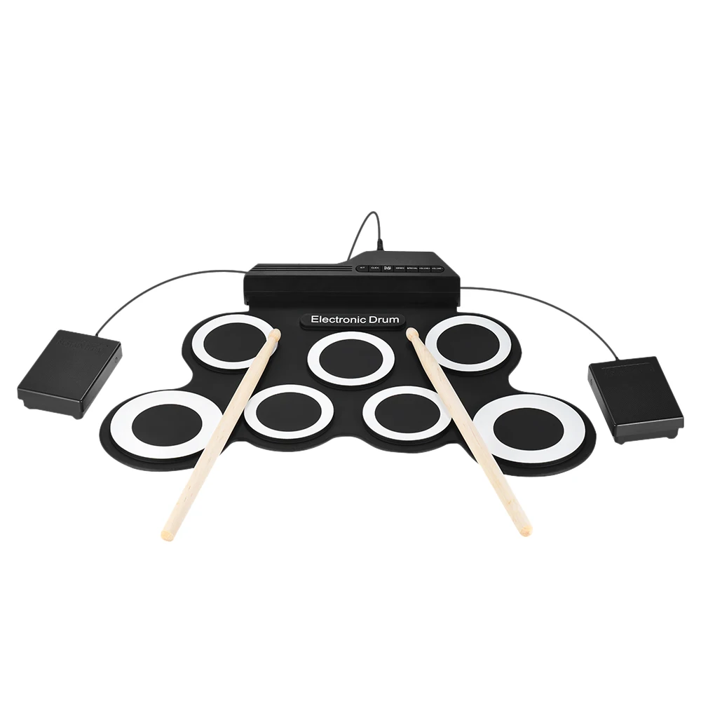 Портативный электронный барабан цифровой USB 7 подушечек рулонная барабанная установка силиконовая электрическая барабанная Подушка Комплект с барабанными палочками ножная педаль